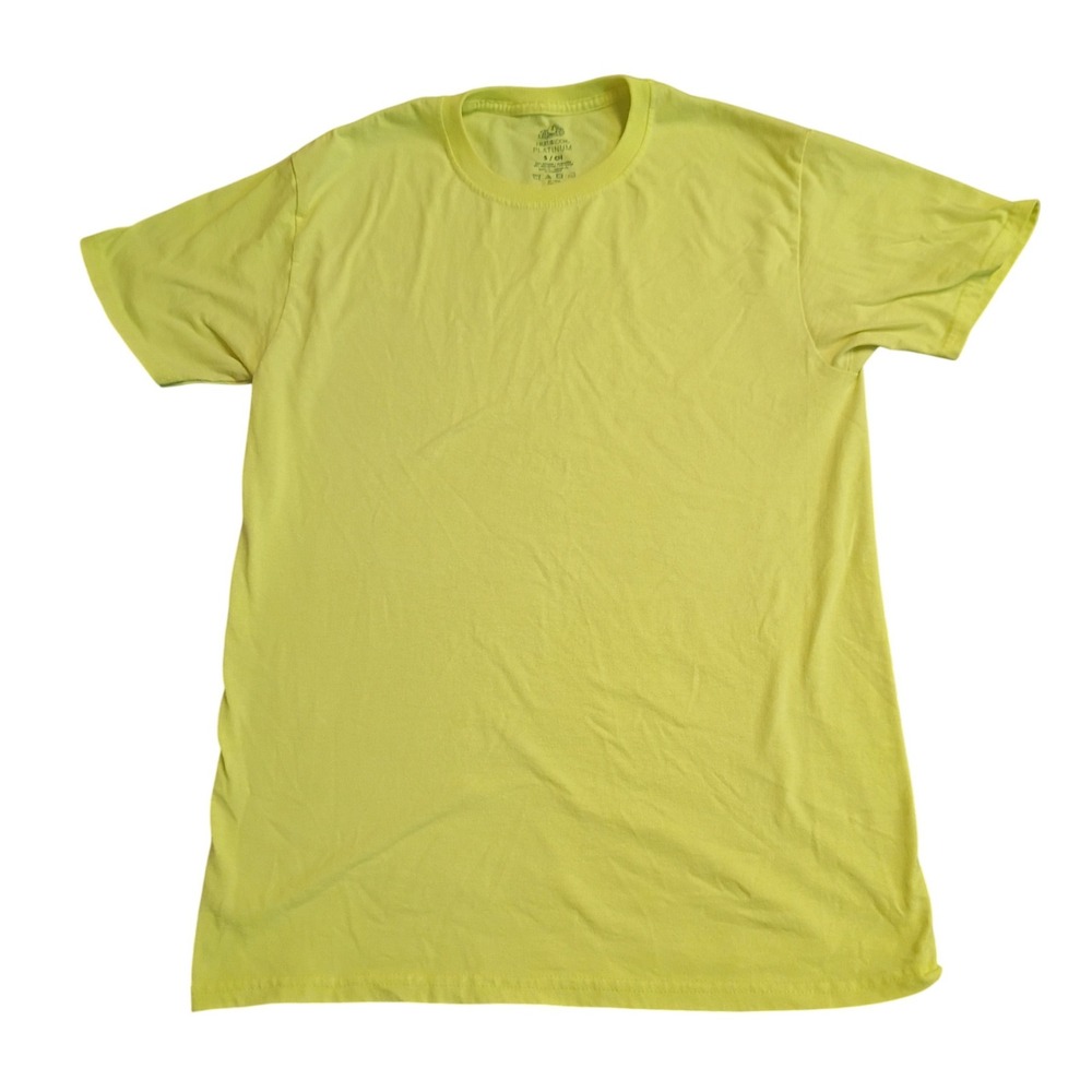 Fruit of the Loom Platinum T-Shirt Mens Small Neon Yellow Short Sleeve Basic Tee